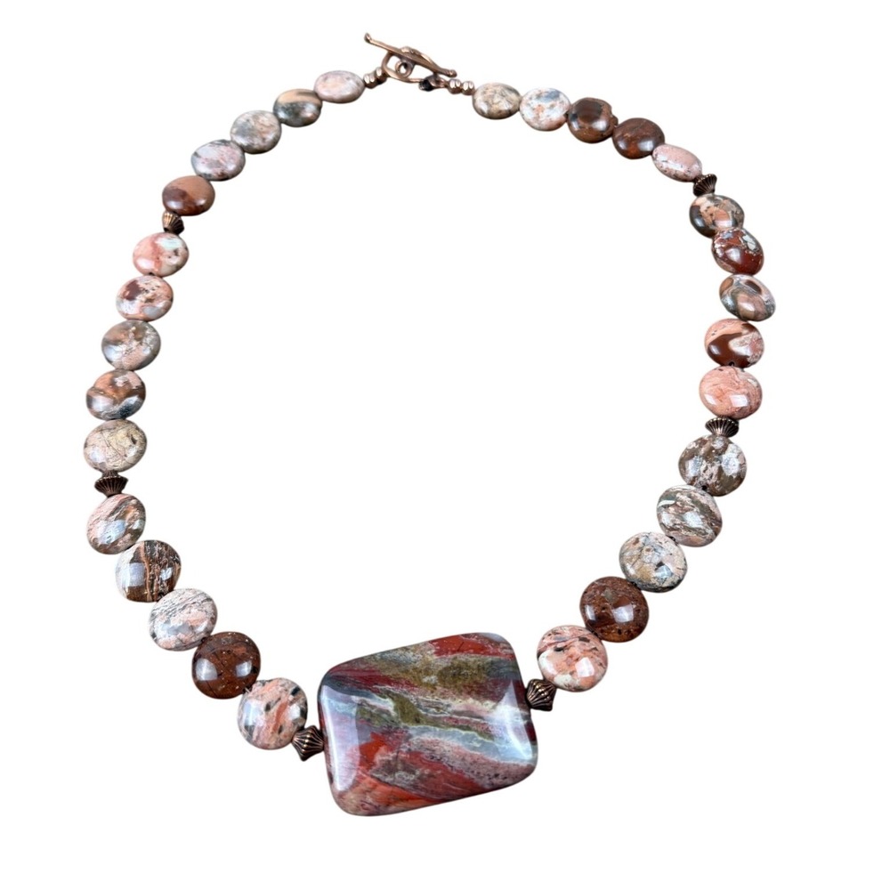 Handmade Red Jasper Statement Necklace‎ Copper Toggle Boho Earthy